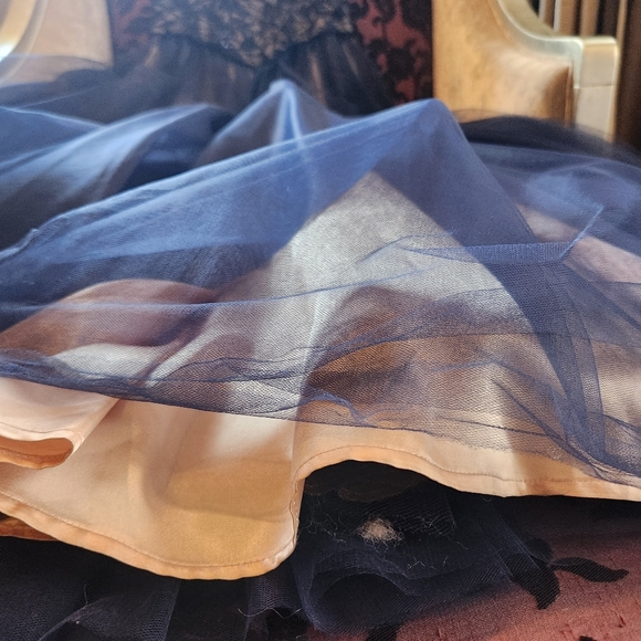 Jessica McClintock Blue Mesh Embelished Ballgown - Picture 3 of 5